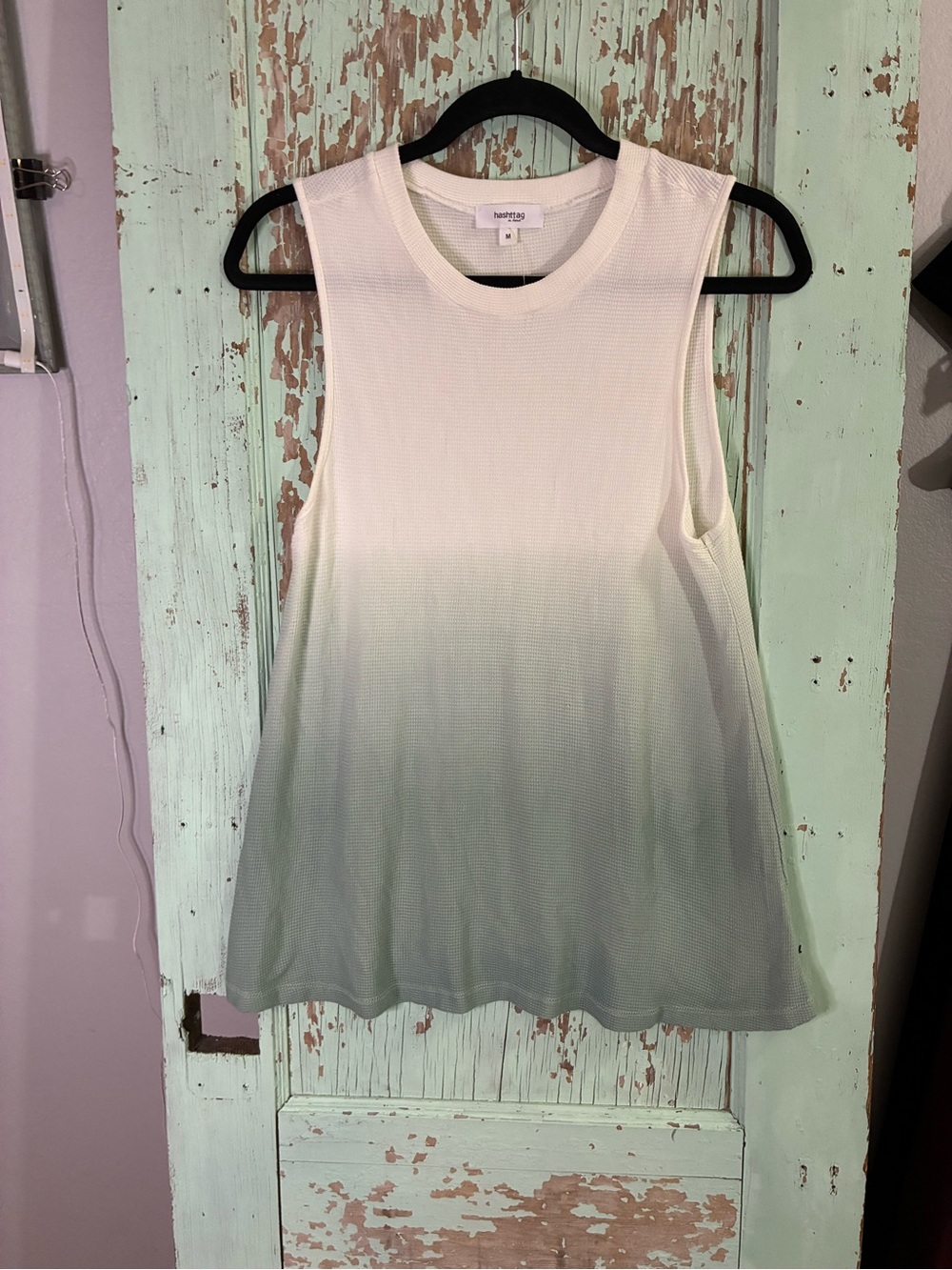 Hashttag Sleeveless Ombre Knit Tank Top - White to Light Green